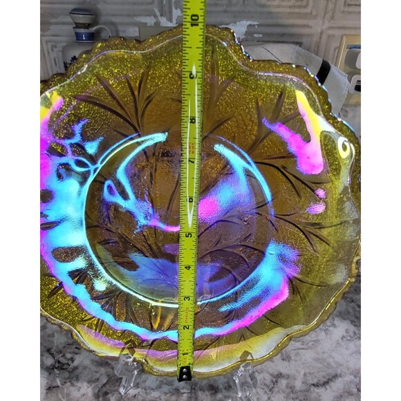 Carnival Glass Marigold Indiana Tree of Life 10 inch Scalloped Edge Plate - Picture 3 of 4